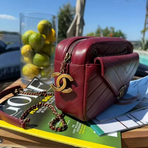 Chanel Red Lambskin Leather Chain Strap Camera Bag with Removable Wallet - Picture 9 of 16